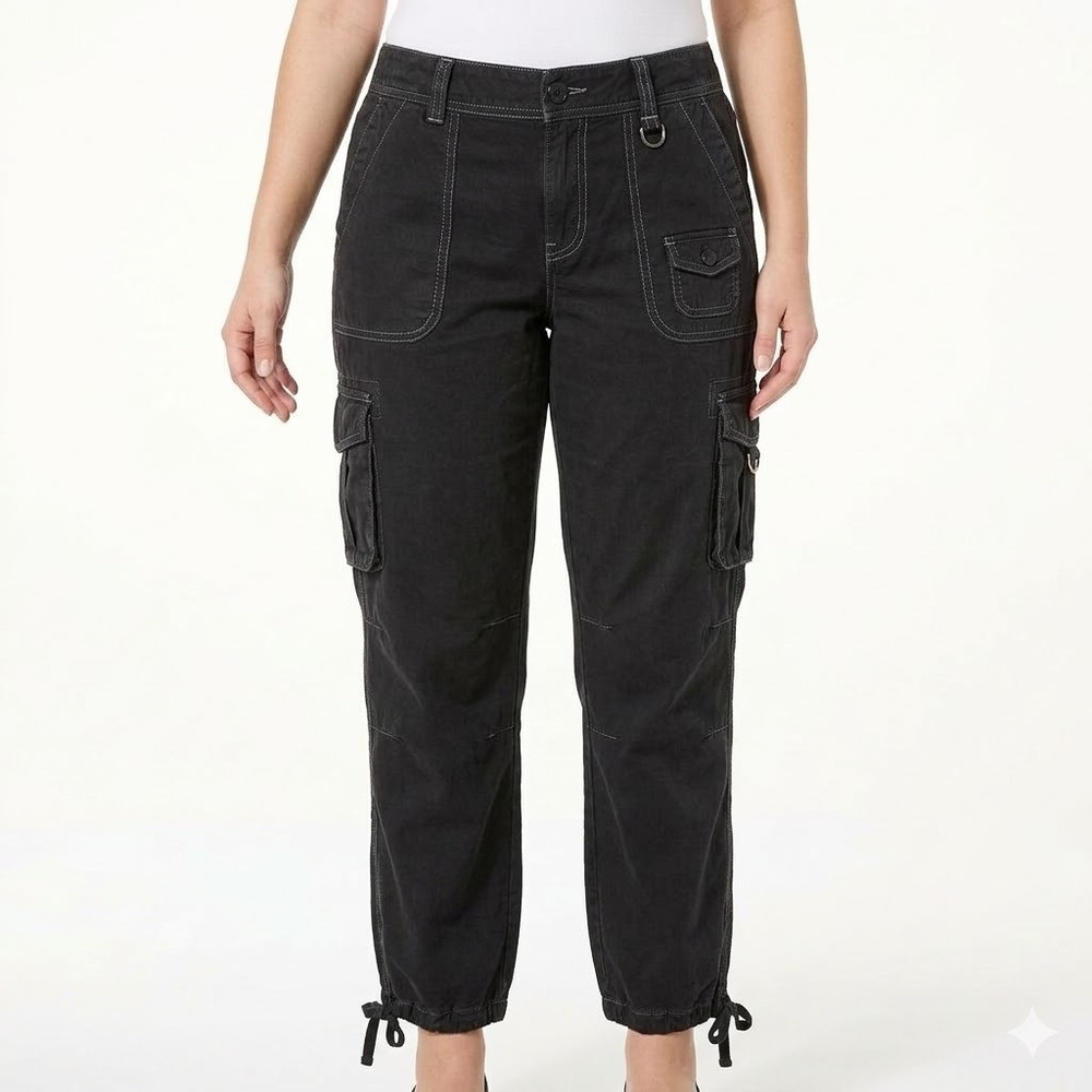 Calvin Klein Jeans Y2K Utility Cotton Cropped Cargo Pants Woman 8 Black Cinch